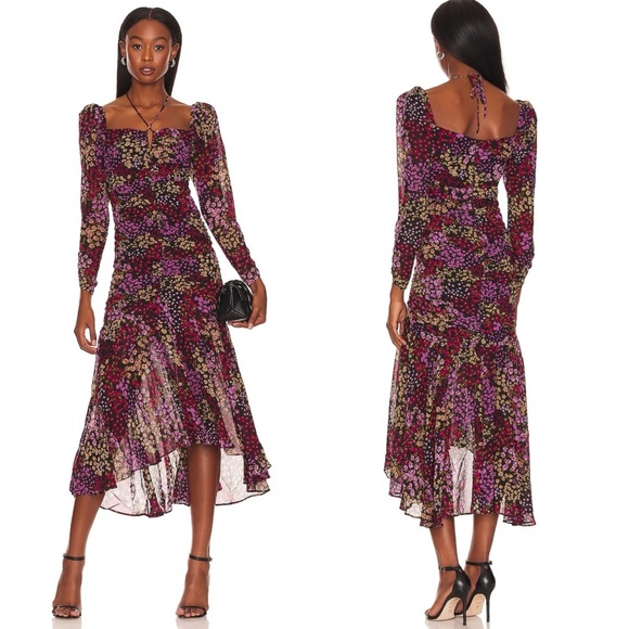 ASTR the Label Athena Midi Dress in Black & Red Multi Floral size XS - Picture 1 of 7